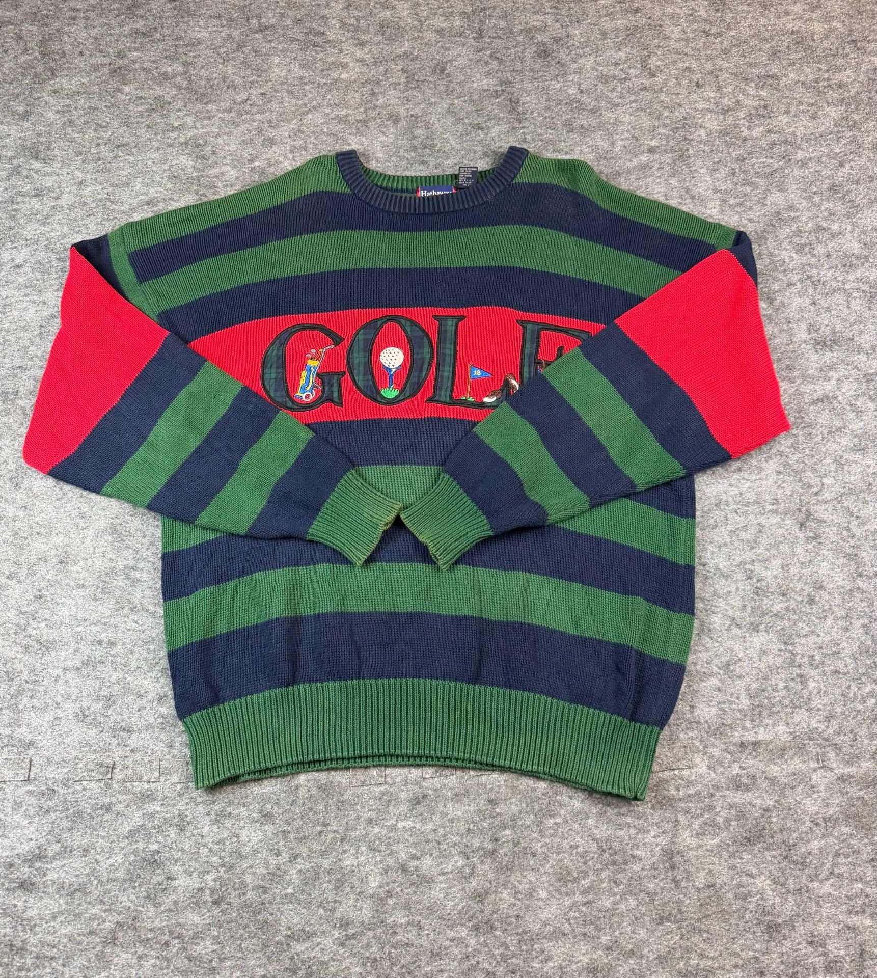 Hathaway Golf Striped Sweater Size XL Green Navy Red 2