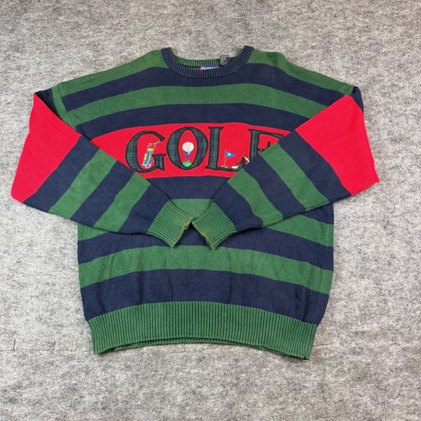Hathaway Golf Striped Sweater Size XL Green Navy Red