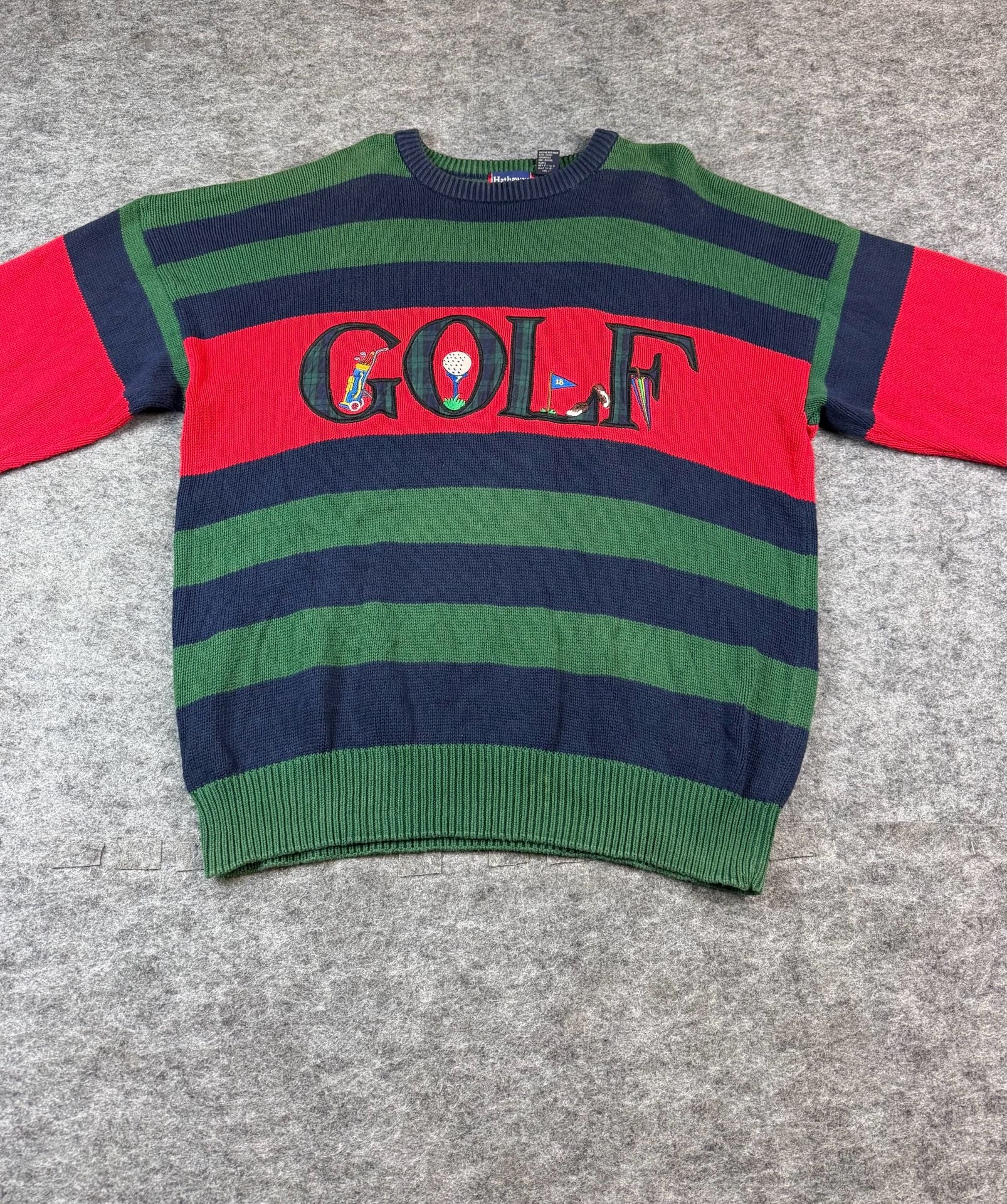 Hathaway Golf Striped Sweater Size XL Green Navy Red 3