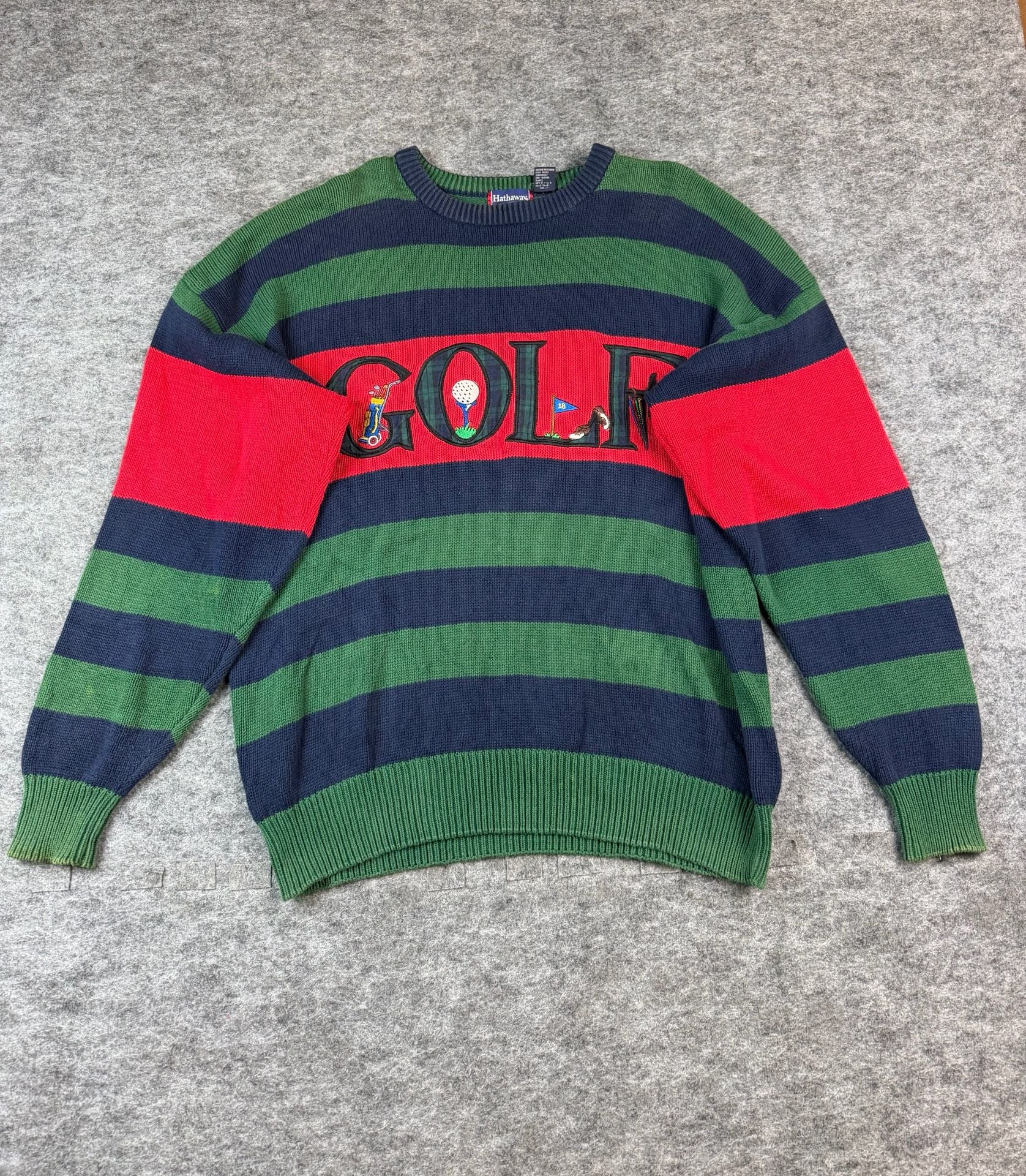 Hathaway Golf Striped Sweater Size XL Green Navy Red 10