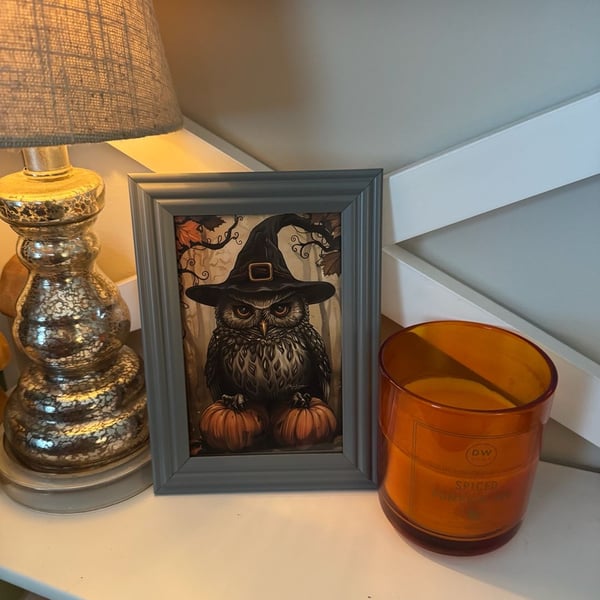 Owl Witch Pumpkin Framed Wall Art