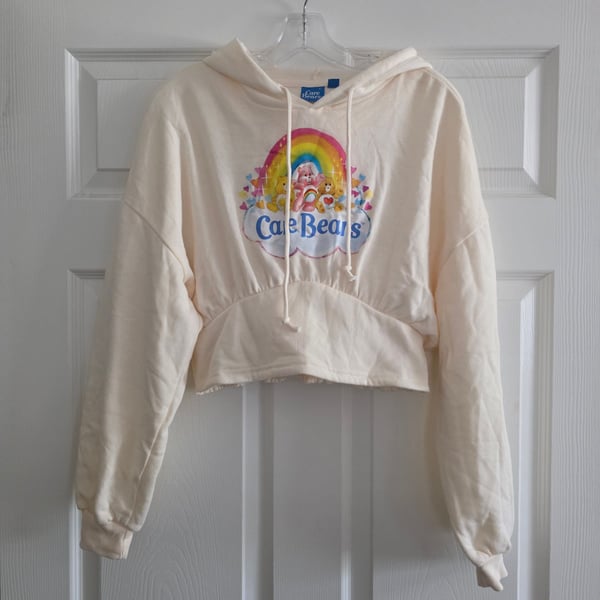 Care Bears Cropped Hoodie Cream Medium Y2K Kidcore