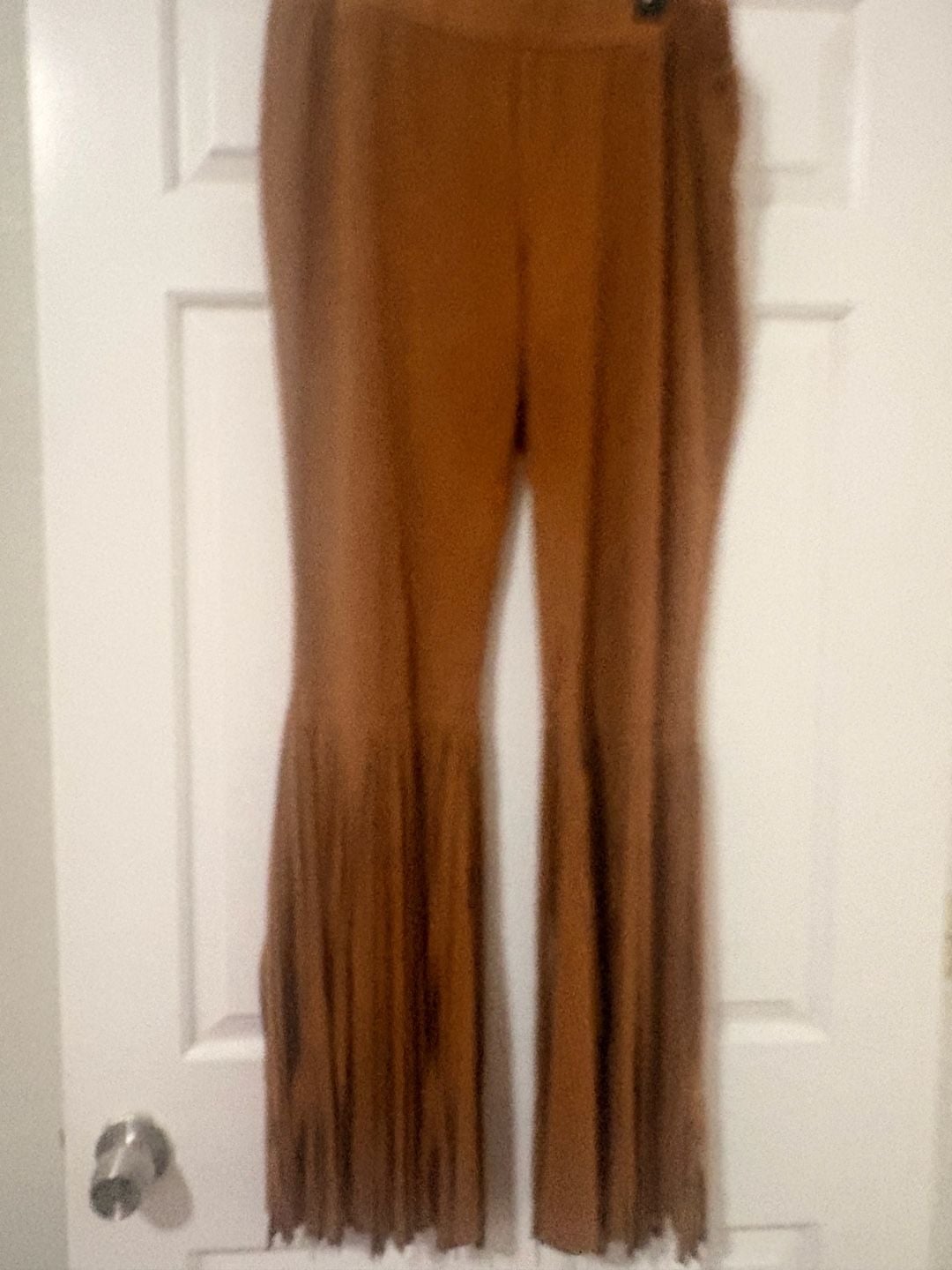 W.A.Y Suede Fringe Bell Bottom Pants Size XL Brown Western Boho Flare Trousers 2