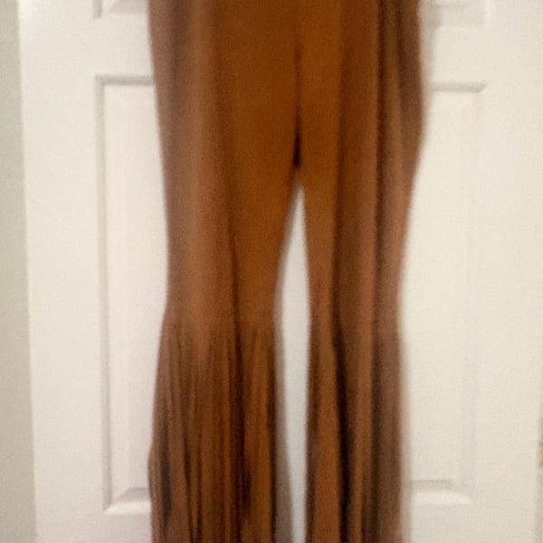 W.A.Y Suede Fringe Bell Bottom Pants Size XL Brown Western Boho Flare Trousers