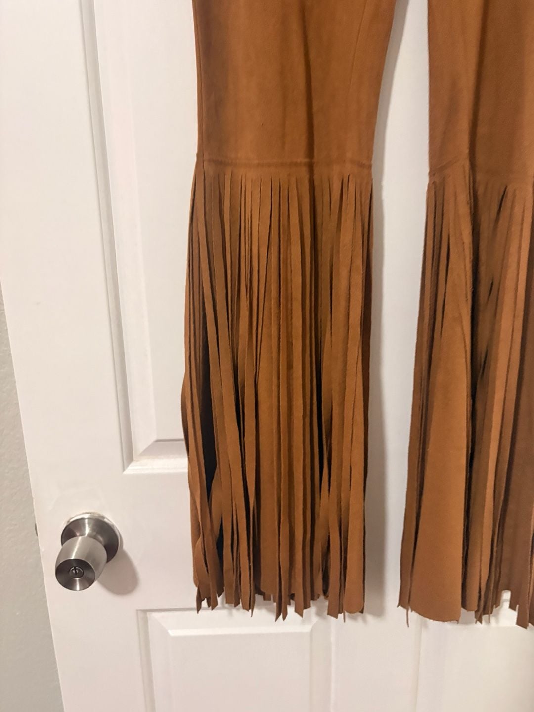 W.A.Y Suede Fringe Bell Bottom Pants Size XL Brown Western Boho Flare Trousers 4