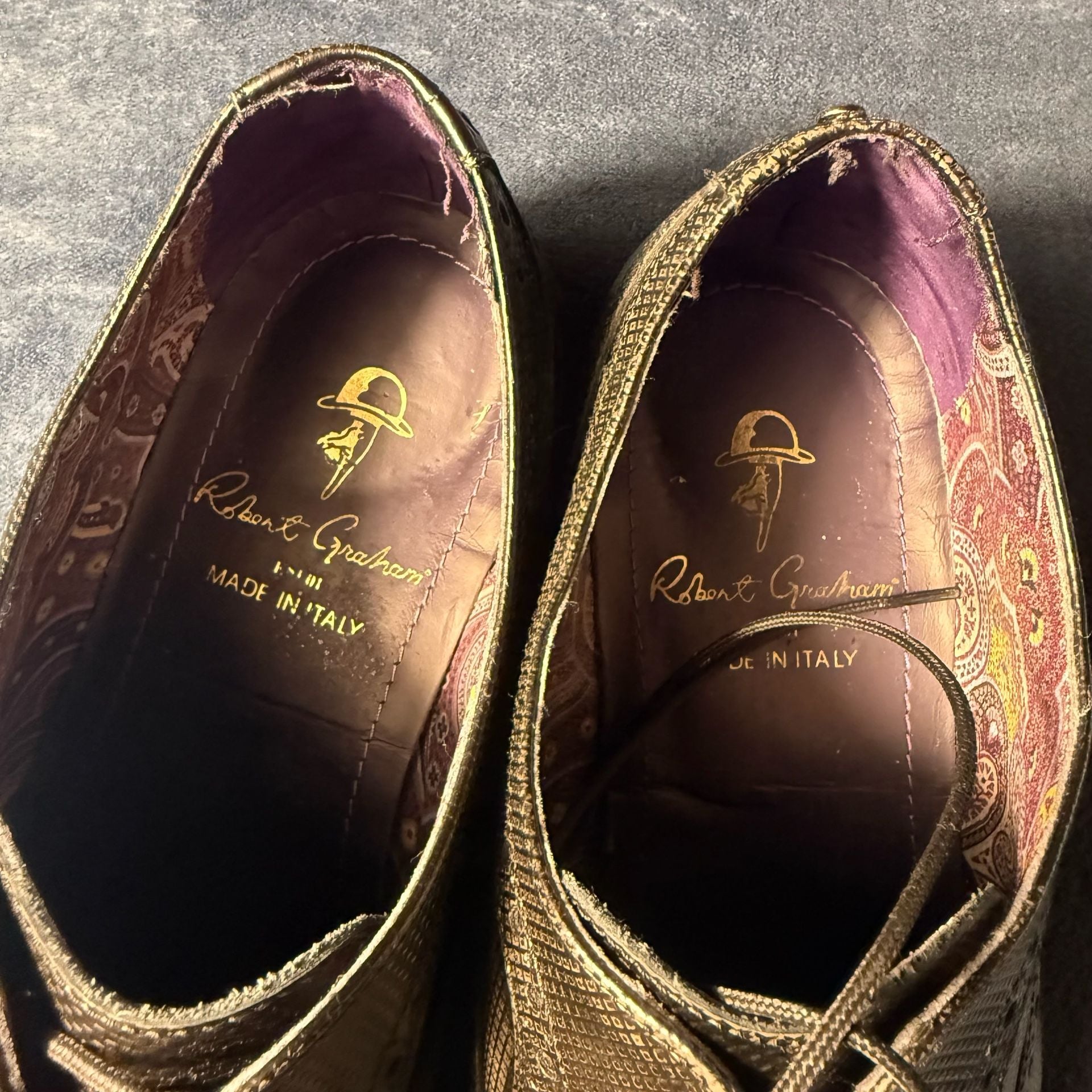 Robert Graham Wingtip Brogue Oxfords Gold Leather 3