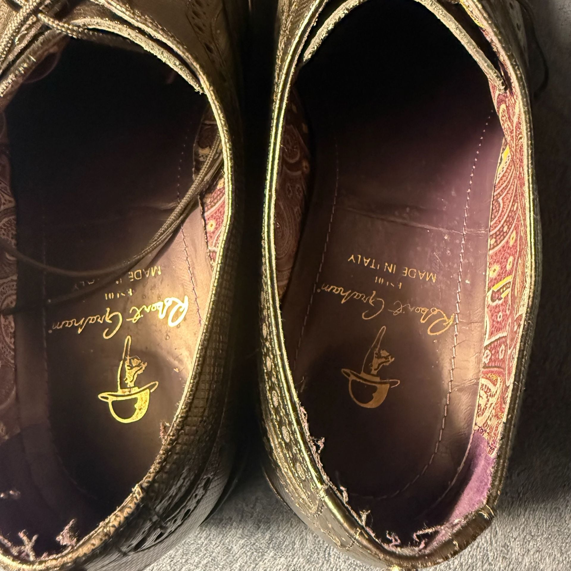 Robert Graham Wingtip Brogue Oxfords Gold Leather 6