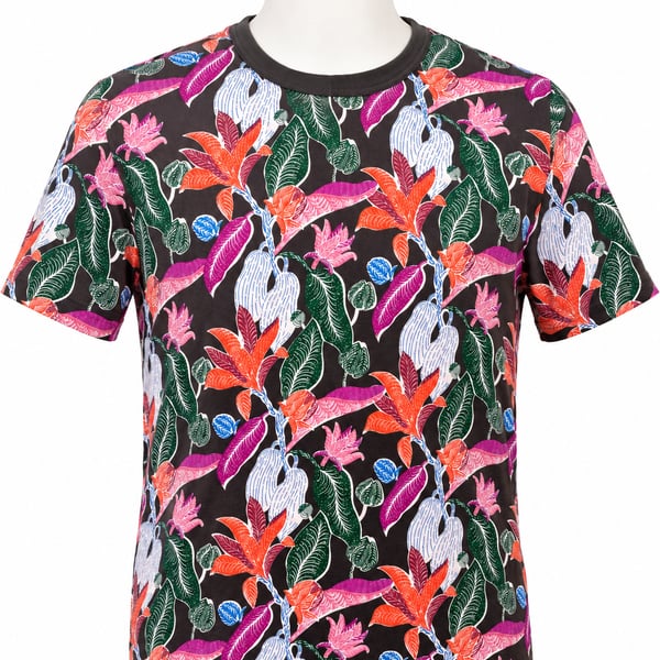 Scotch & Soda Men’s Large Crewneck Graphic Print Floral T-Shirt Organic Cotton