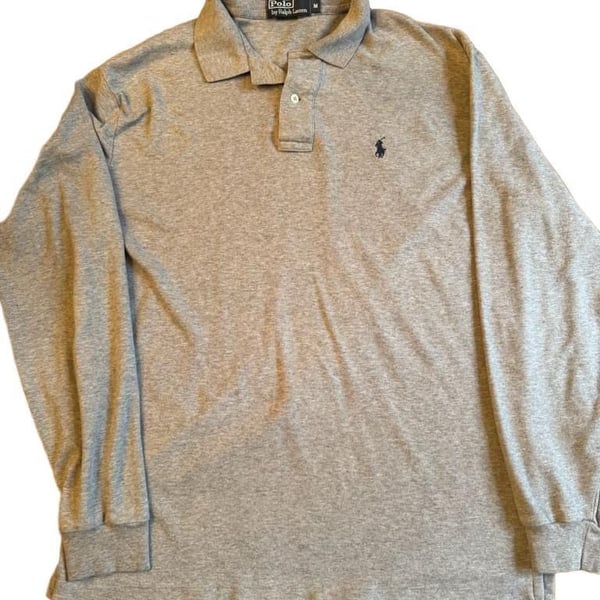 Polo By Ralph Lauren Long Sleeve Polo Shirt Size M Gray Cotton