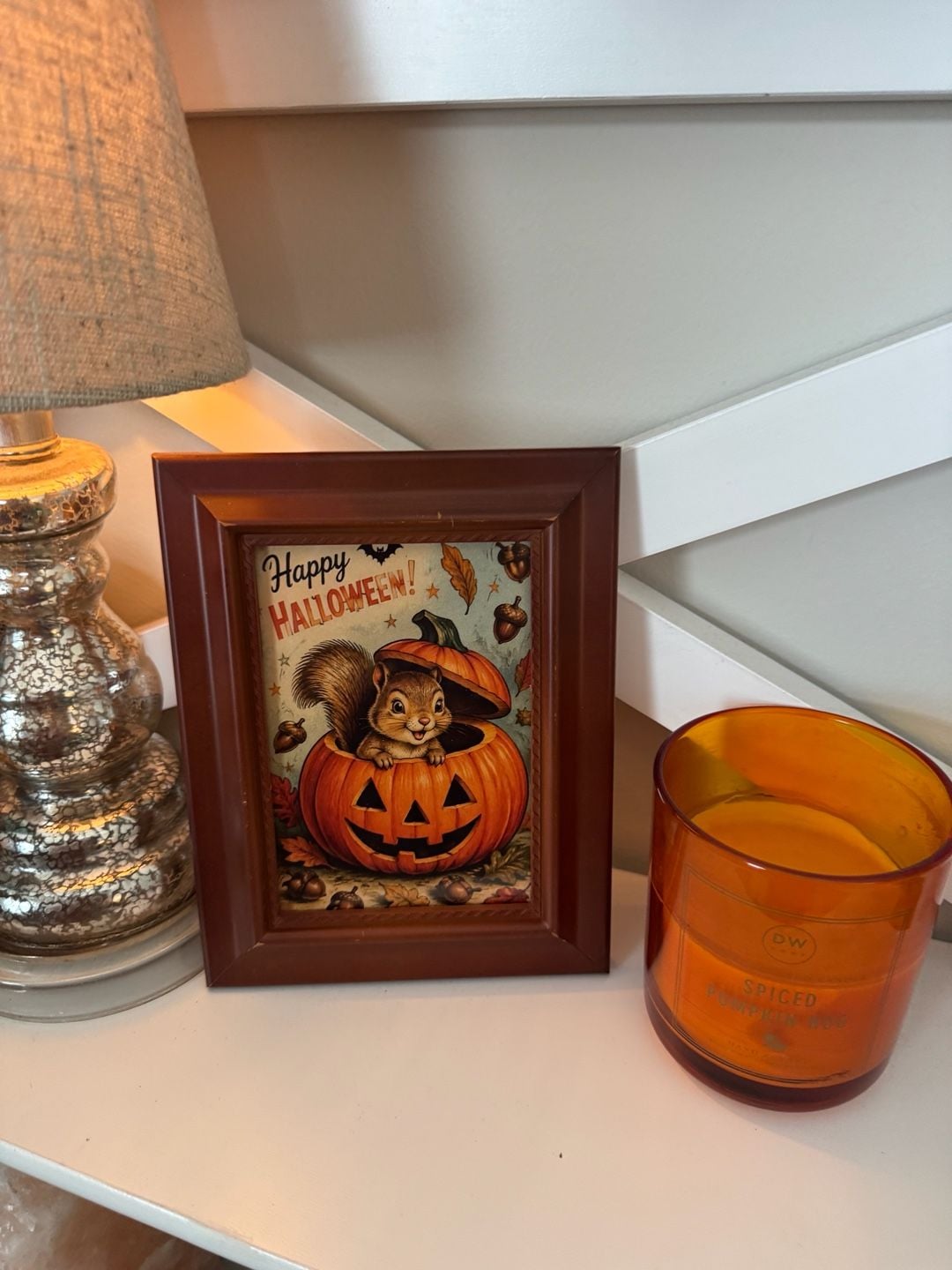 Happy Halloween Squirrel In Pumpkin Framed Art 1