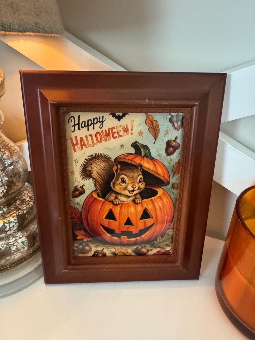 Happy Halloween Squirrel In Pumpkin Framed Art 2