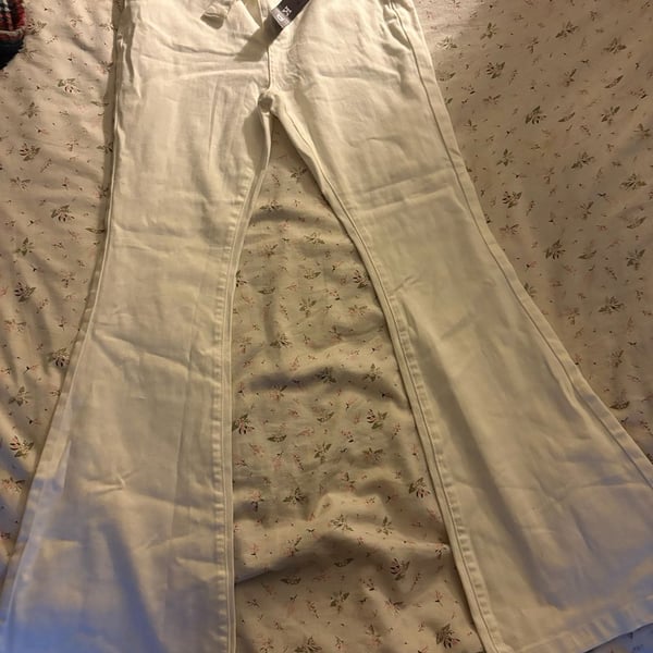 KDF Fashion Flare Jeans Size 10 White Tie Waist Bell Bottom