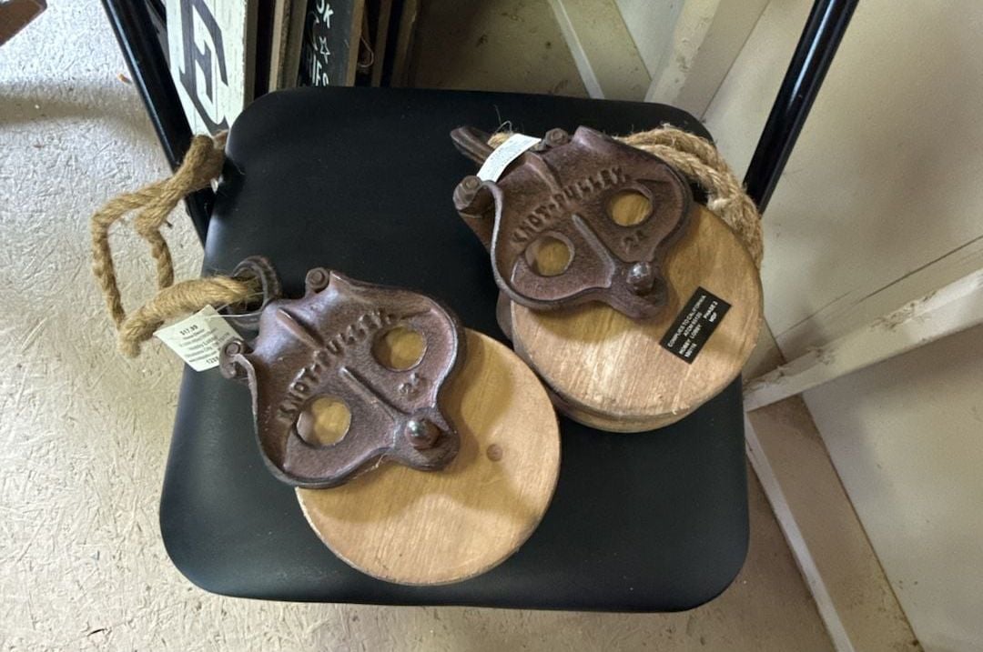 NWT Hobby Lobby Knot Pulley Wood And Cast Iron Decor 1