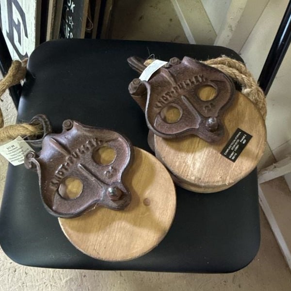 NWT Hobby Lobby Knot Pulley Wood And Cast Iron Decor