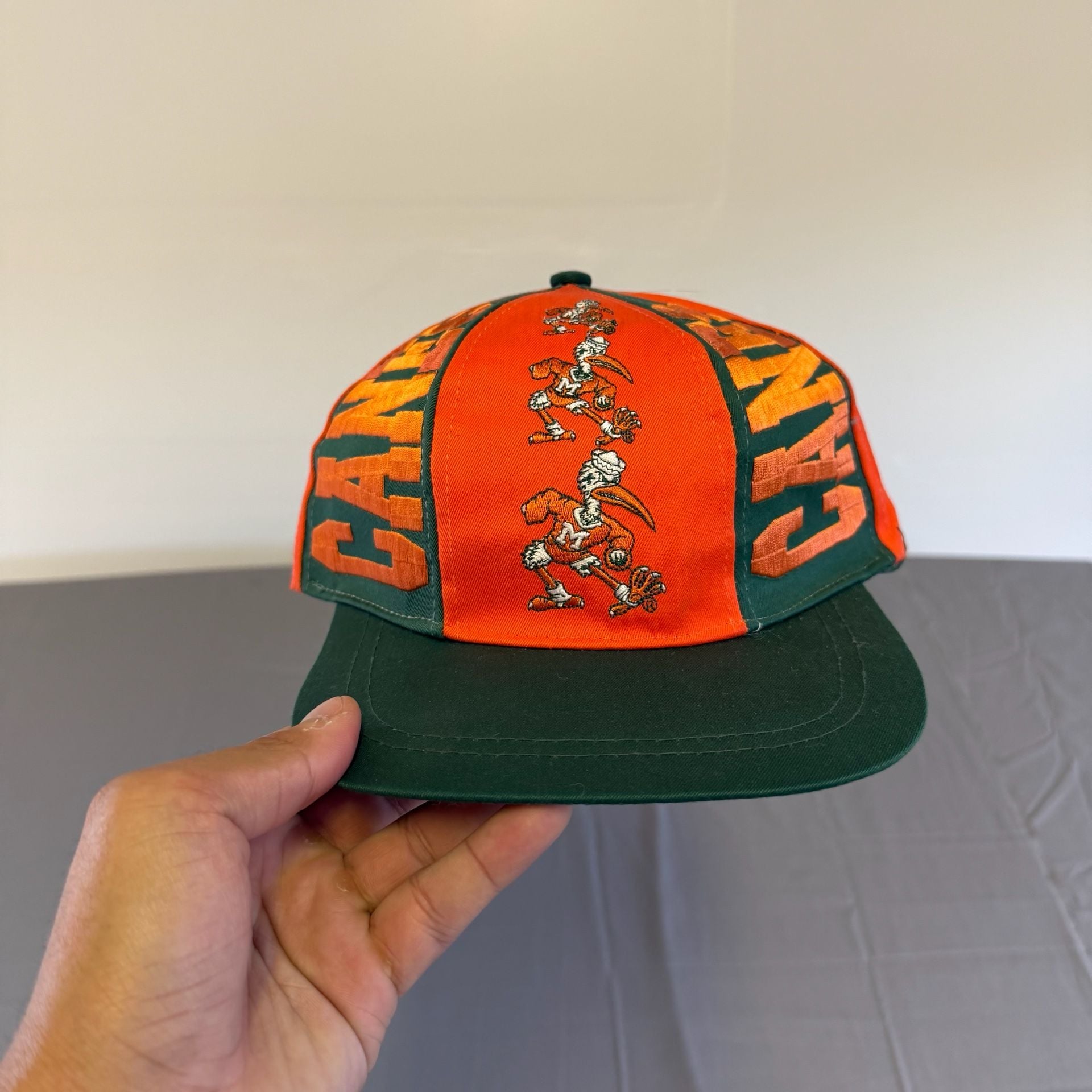 US College Miami Hurricanes Snapback Hat Vintage Orange Green 2