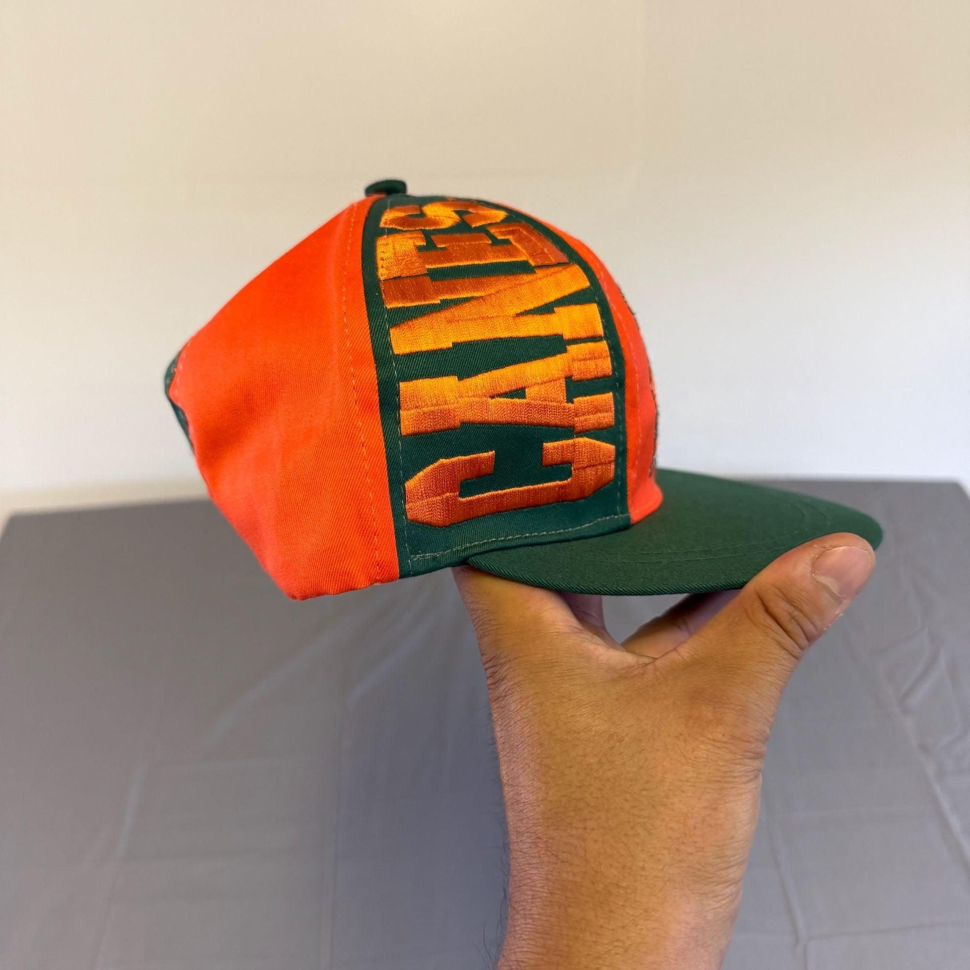 US College Miami Hurricanes Snapback Hat Vintage Orange Green 3
