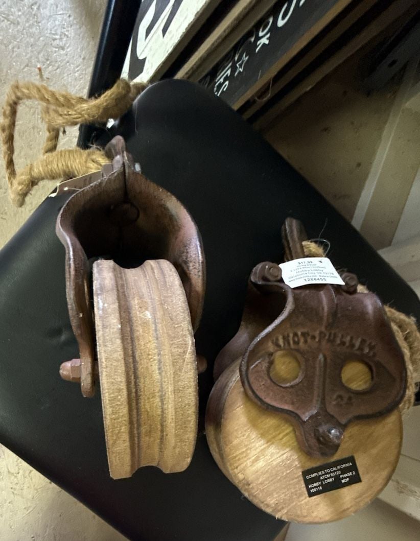 NWT Hobby Lobby Knot Pulley Wood And Cast Iron Decor 6