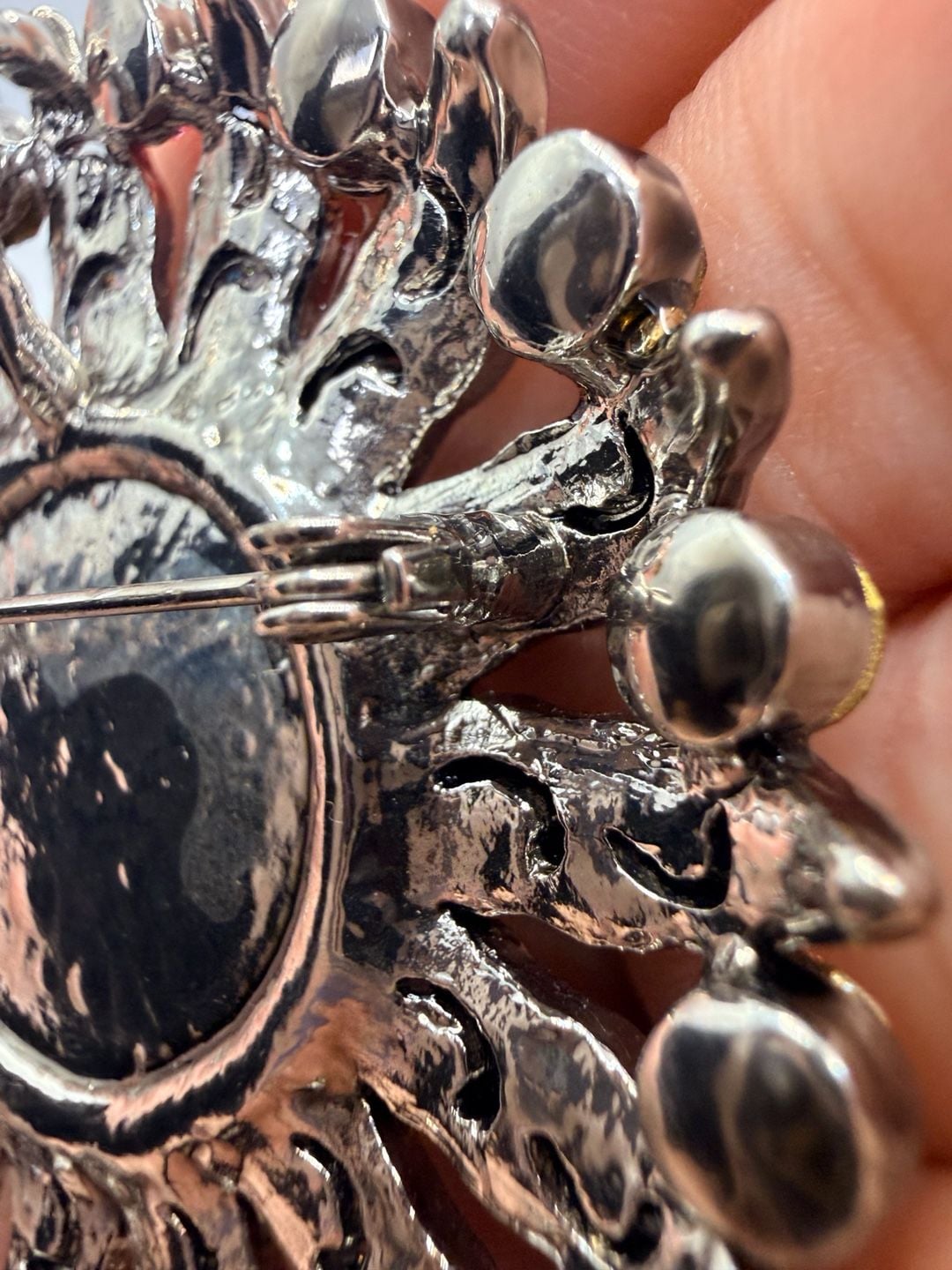 Vintage Silver Tone Pink Cabochon Rhinestone Brooch Pin 6