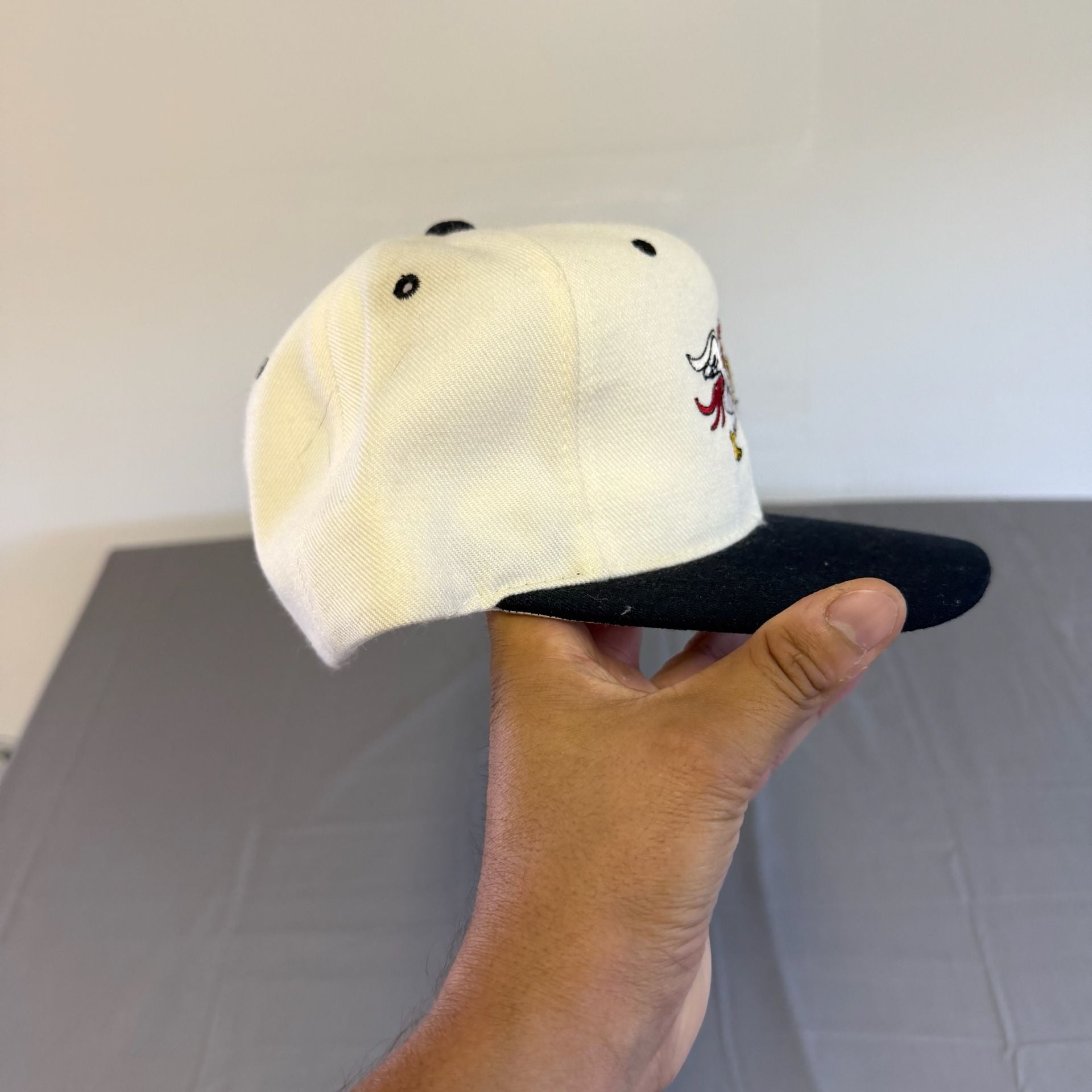 Vintage Rooster Soccer Snapback Hat White Black Embroidered Graphic 3