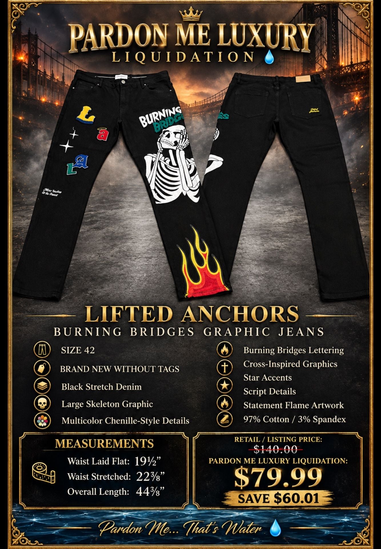 Lifted Anchors Burning Bridges Skeleton Graphic Black Jeans 13
