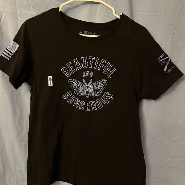 Grunt Style Beautiful And Dangerous T-Shirt, Size XL, Black Moth Graphic