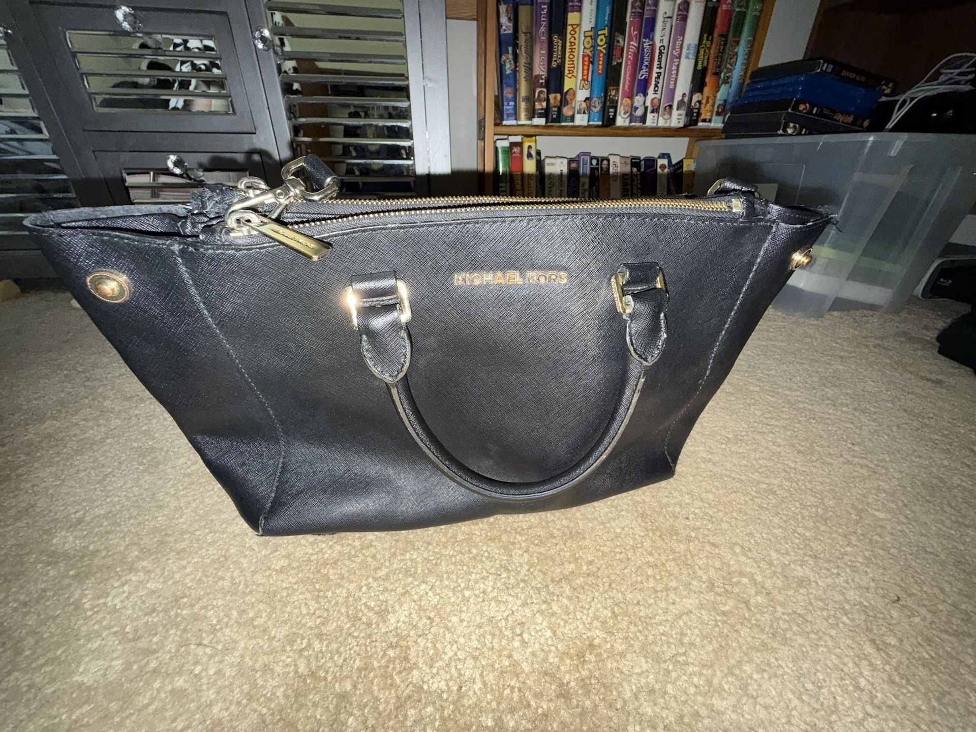 Michael Kors Saffiano Leather Black Satchel Handbag 2