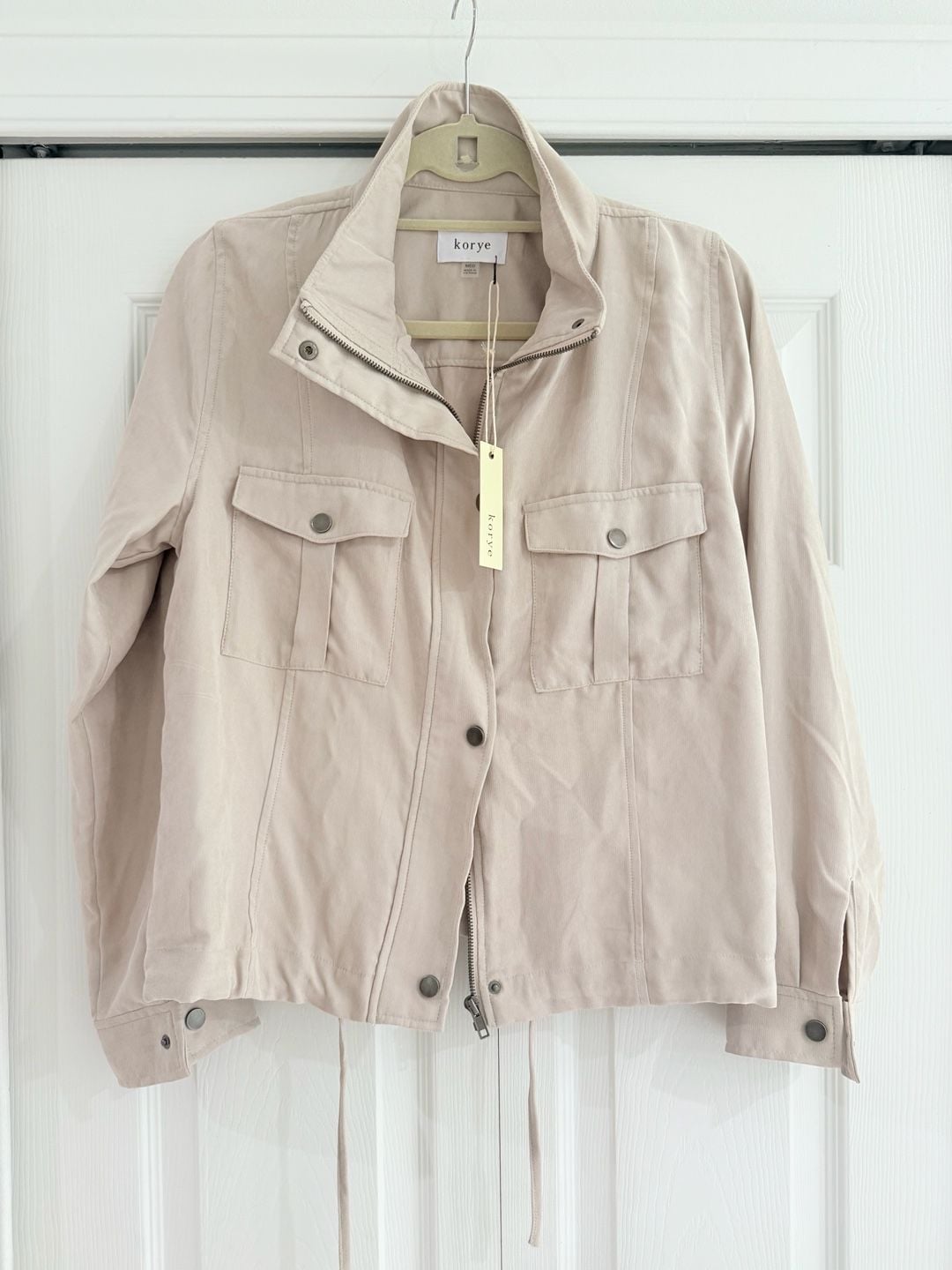 Korye Utility Jacket Size Med Beige Full Zip Mock Neck 3