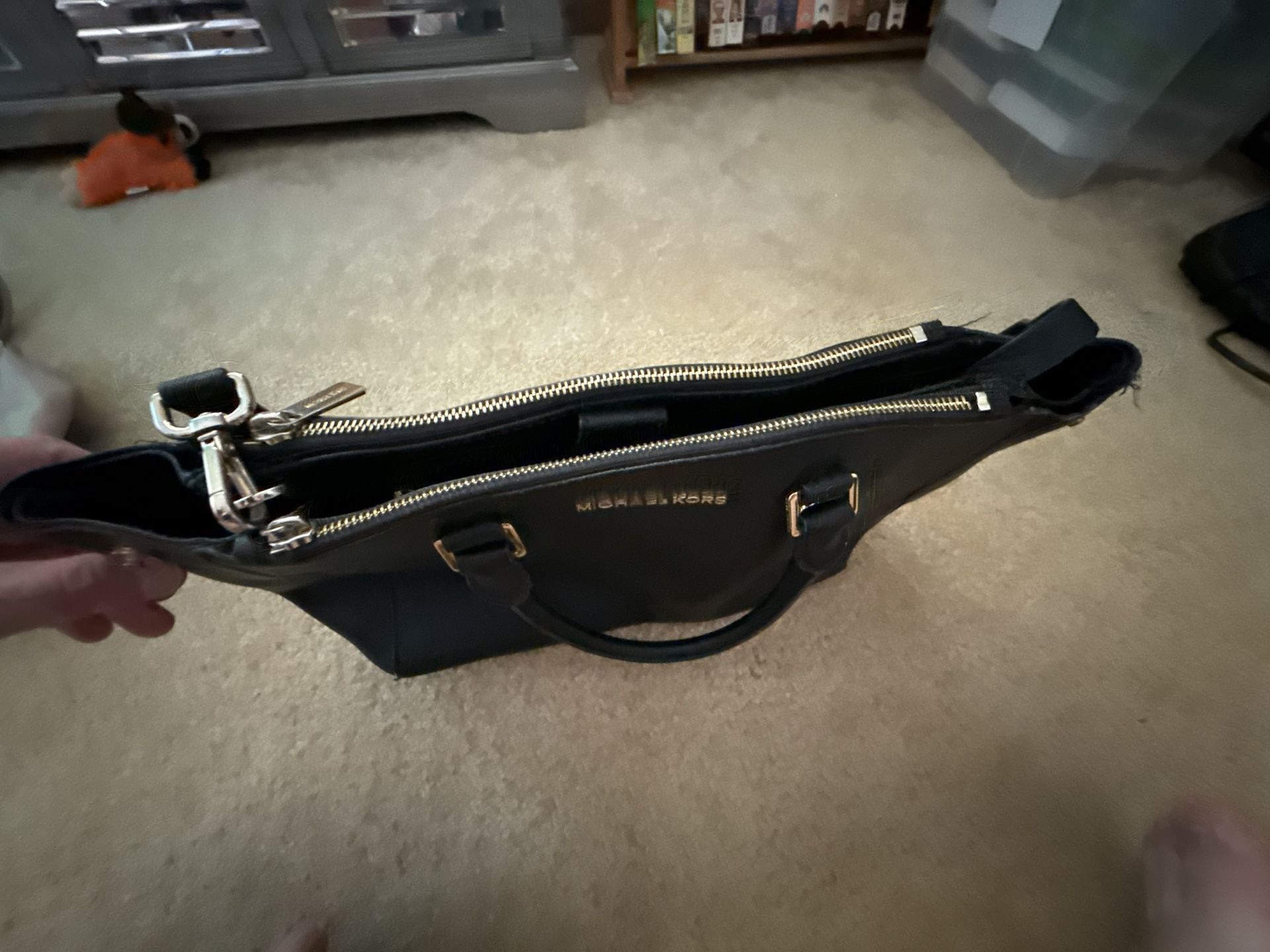 Michael Kors Saffiano Leather Black Satchel Handbag 6