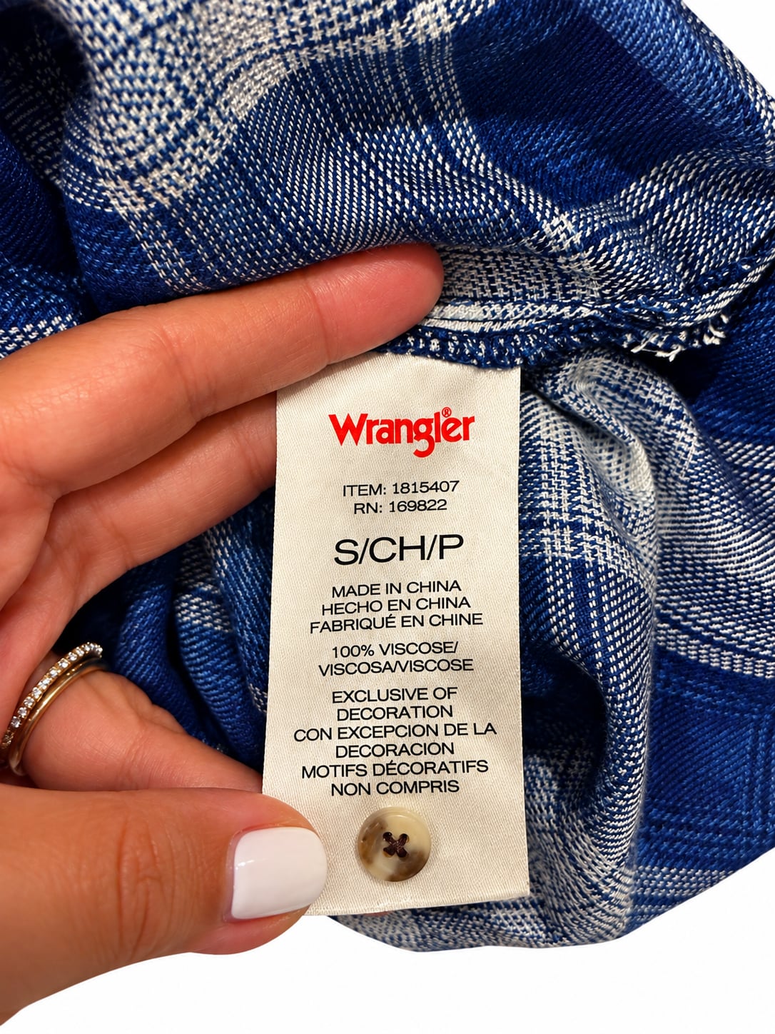 NWT- Wrangler Plaid Babydoll Blouse Size Small Blue 6