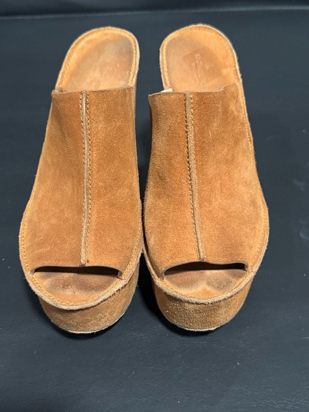 Michael Kors Suede Platform Mules Cognac Brown Chunky Heel 7.5 4