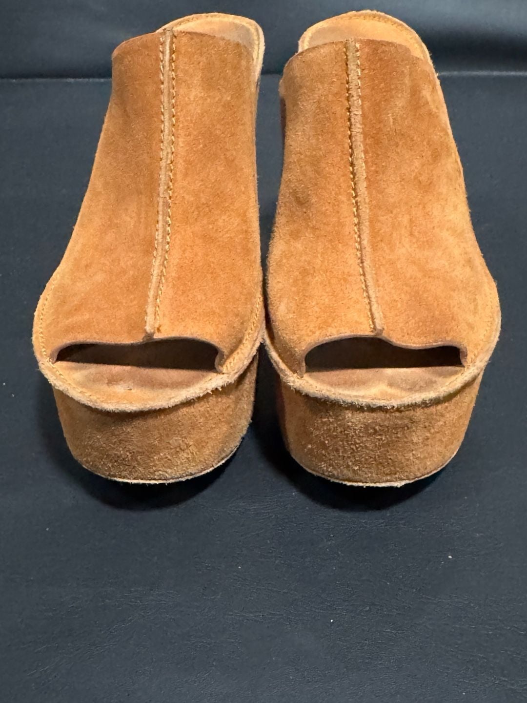 Michael Kors Suede Platform Mules Cognac Brown Chunky Heel 7.5 5