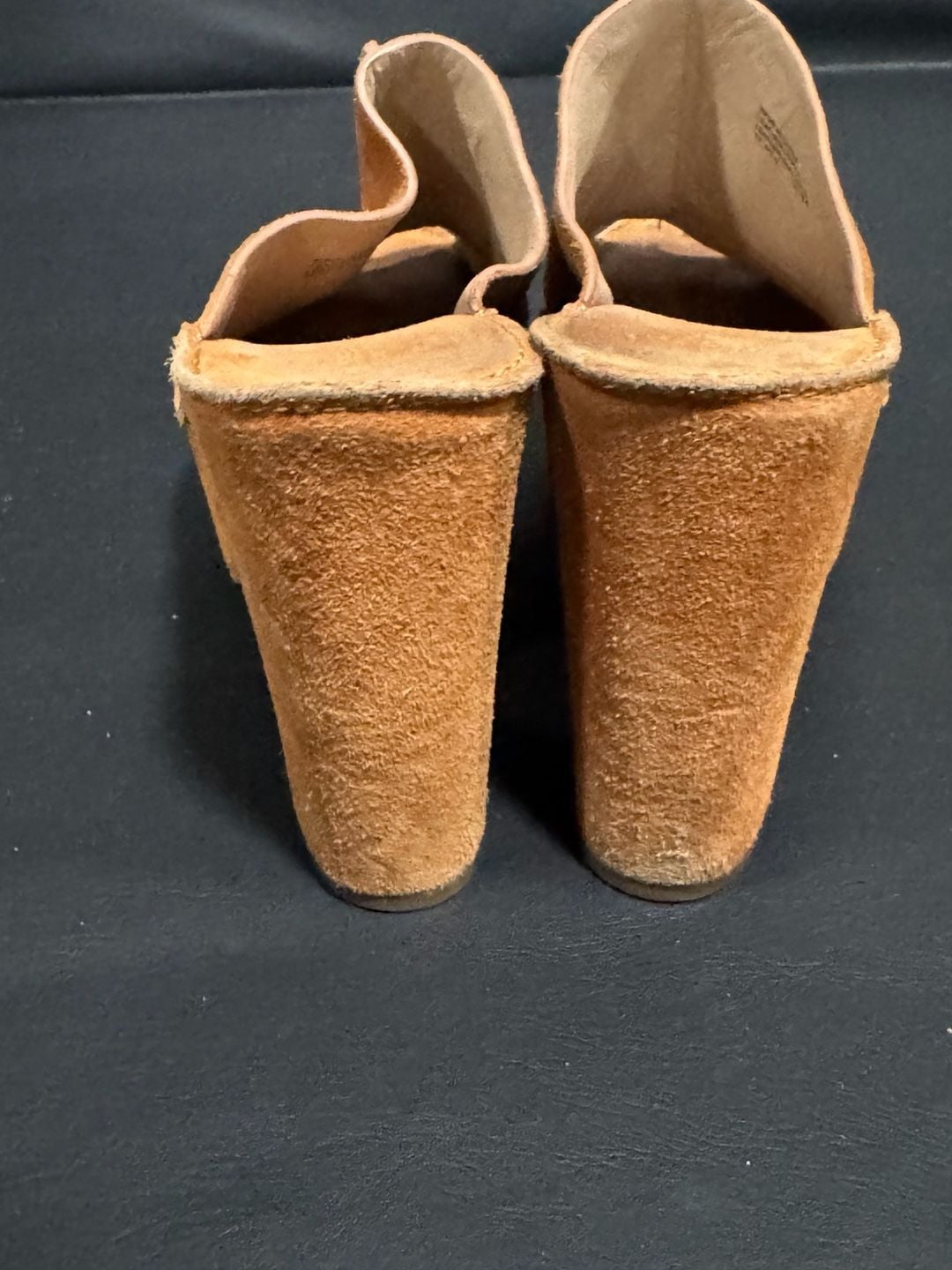 Michael Kors Suede Platform Mules Cognac Brown Chunky Heel 7.5 7