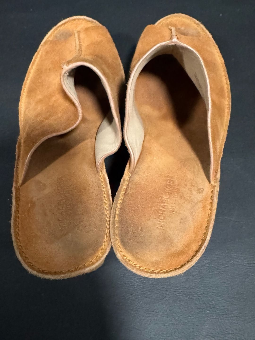 Michael Kors Suede Platform Mules Cognac Brown Chunky Heel 7.5 8