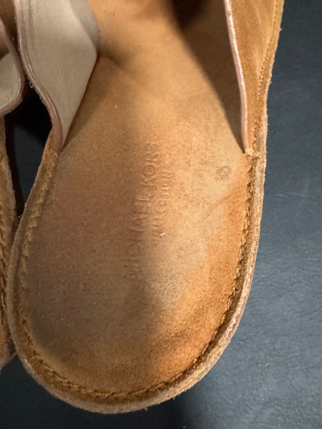 Michael Kors Suede Platform Mules Cognac Brown Chunky Heel 7.5 9
