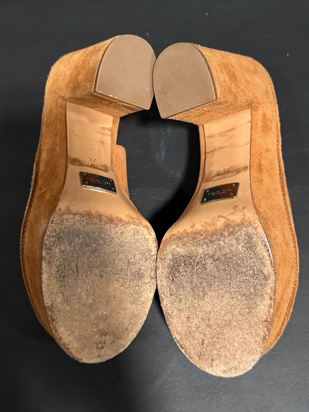 Michael Kors Suede Platform Mules Cognac Brown Chunky Heel 7.5 12