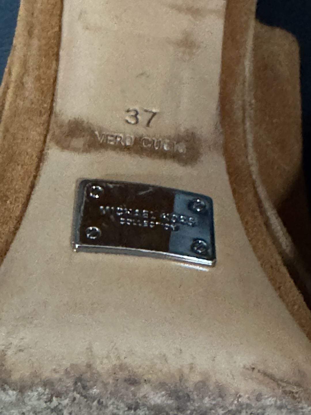 Michael Kors Suede Platform Mules Cognac Brown Chunky Heel 7.5 13