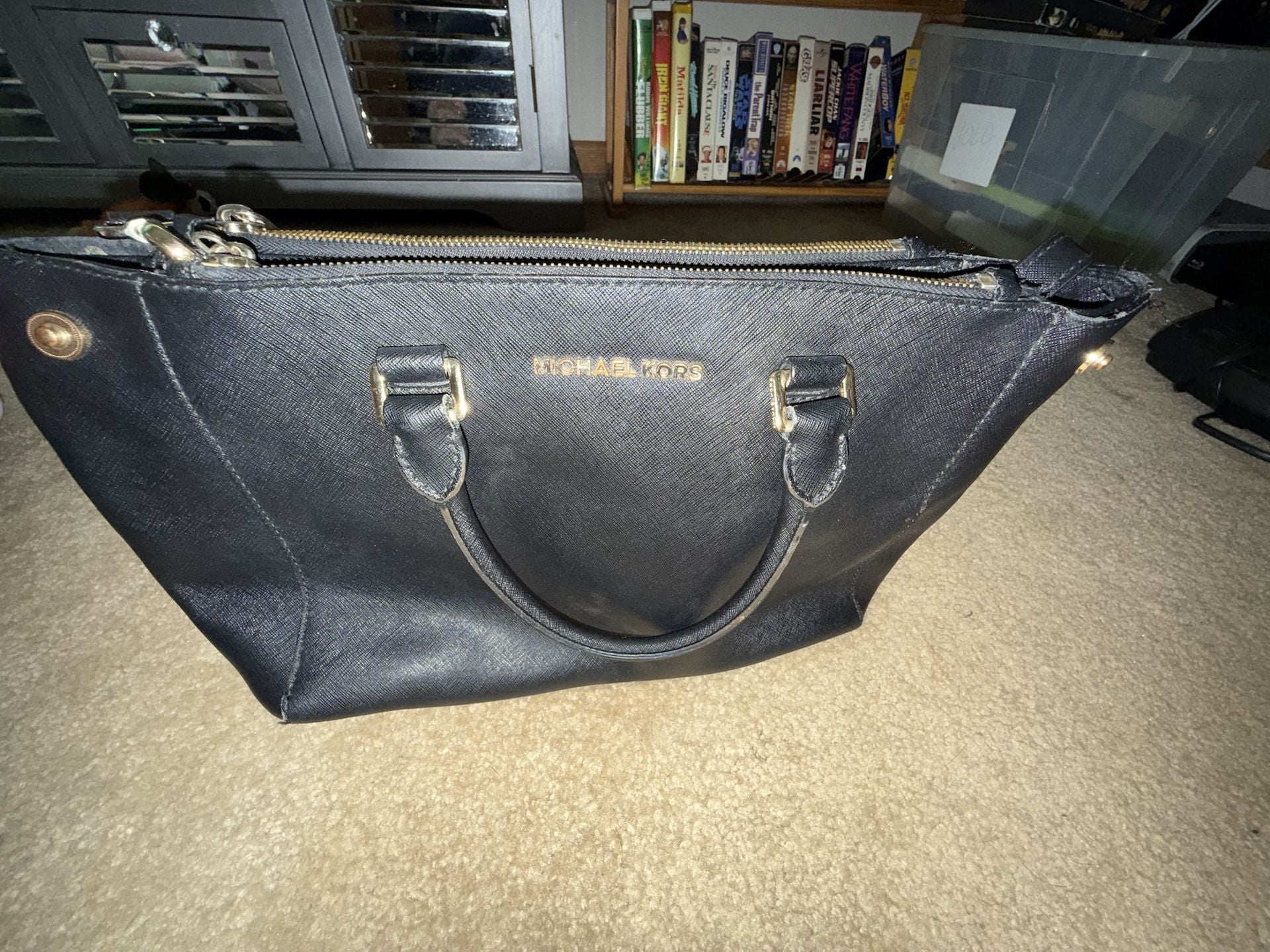 Michael Kors Saffiano Leather Black Satchel Handbag 7