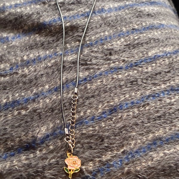 Unbranded Rose Pendant Cord Necklace Pink Enamel Flower