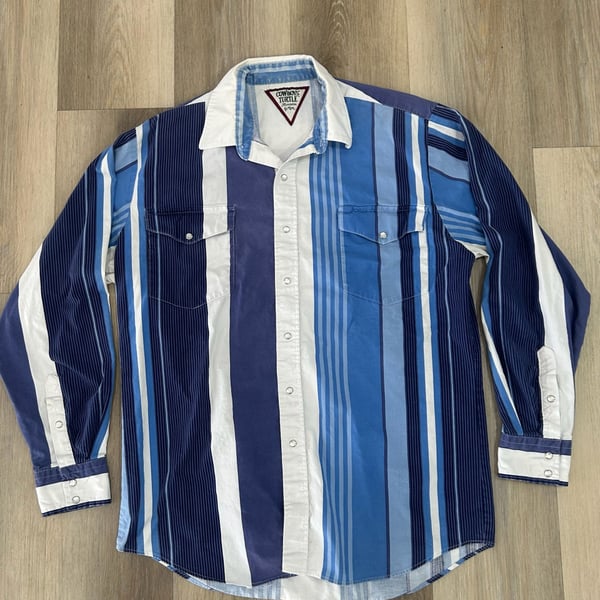 90’s Cowboys Turtle Association By Roper Western Striped Pearl Snap Shirt