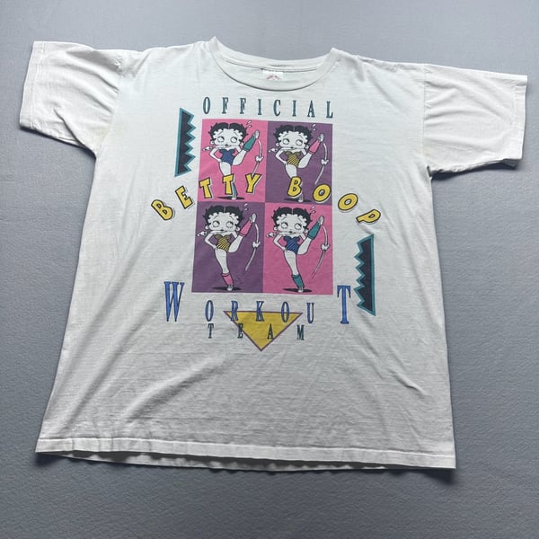 Vintage Betty Boop Workout Team T-Shirt Size XL White with 80s graphic