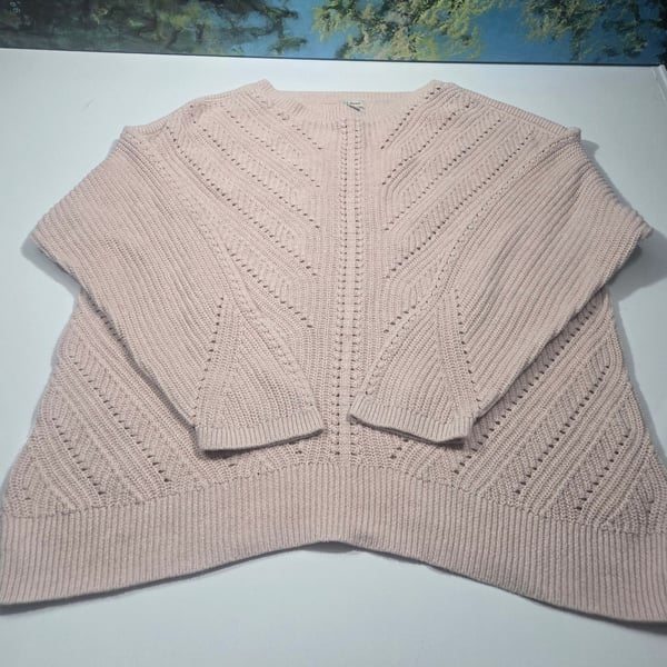 L.L. Bean Sweater Size L Pink Knit Pointelle Cotton Pullover
