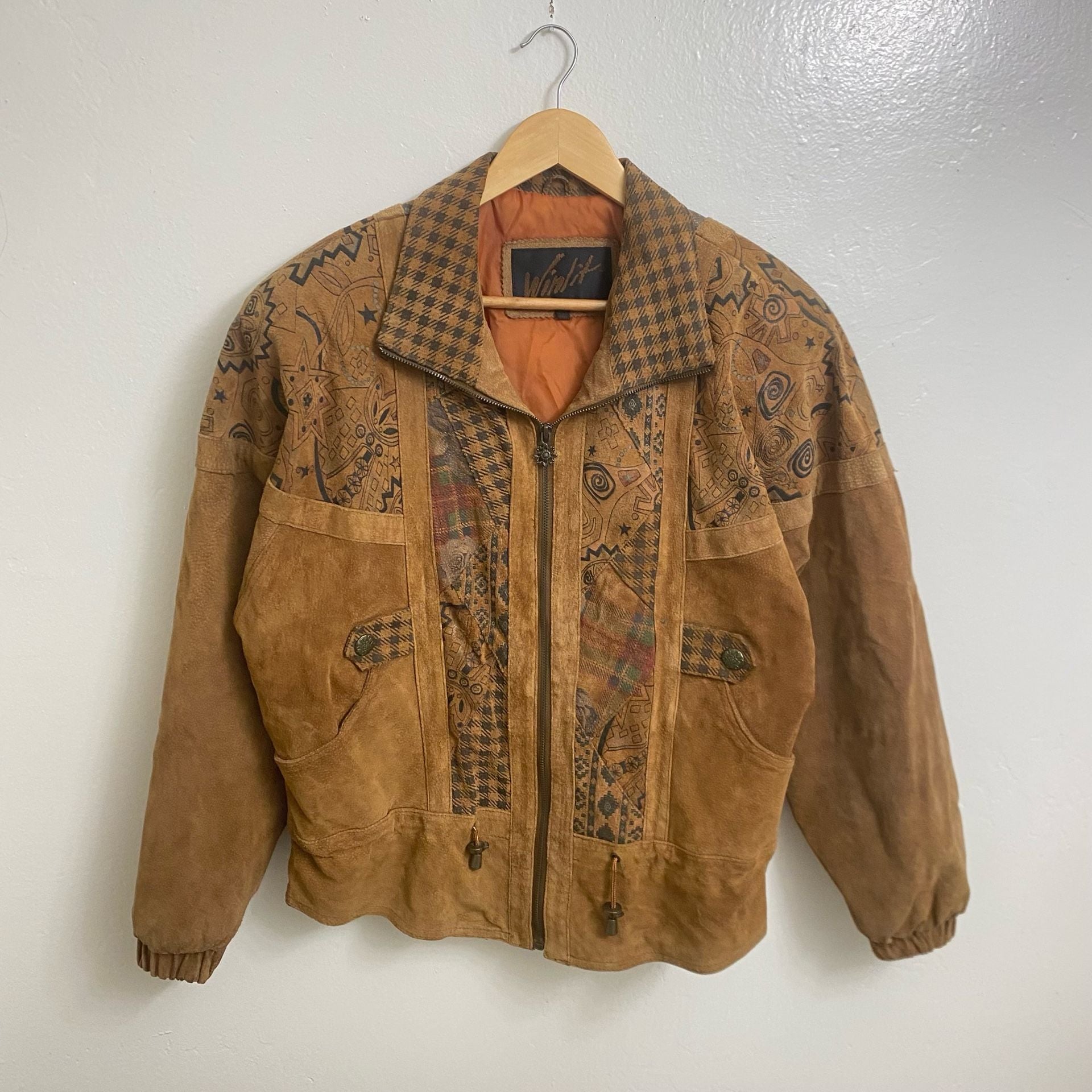 Winlit Vintage Suede Patchwork Leather Jacket Brown 2