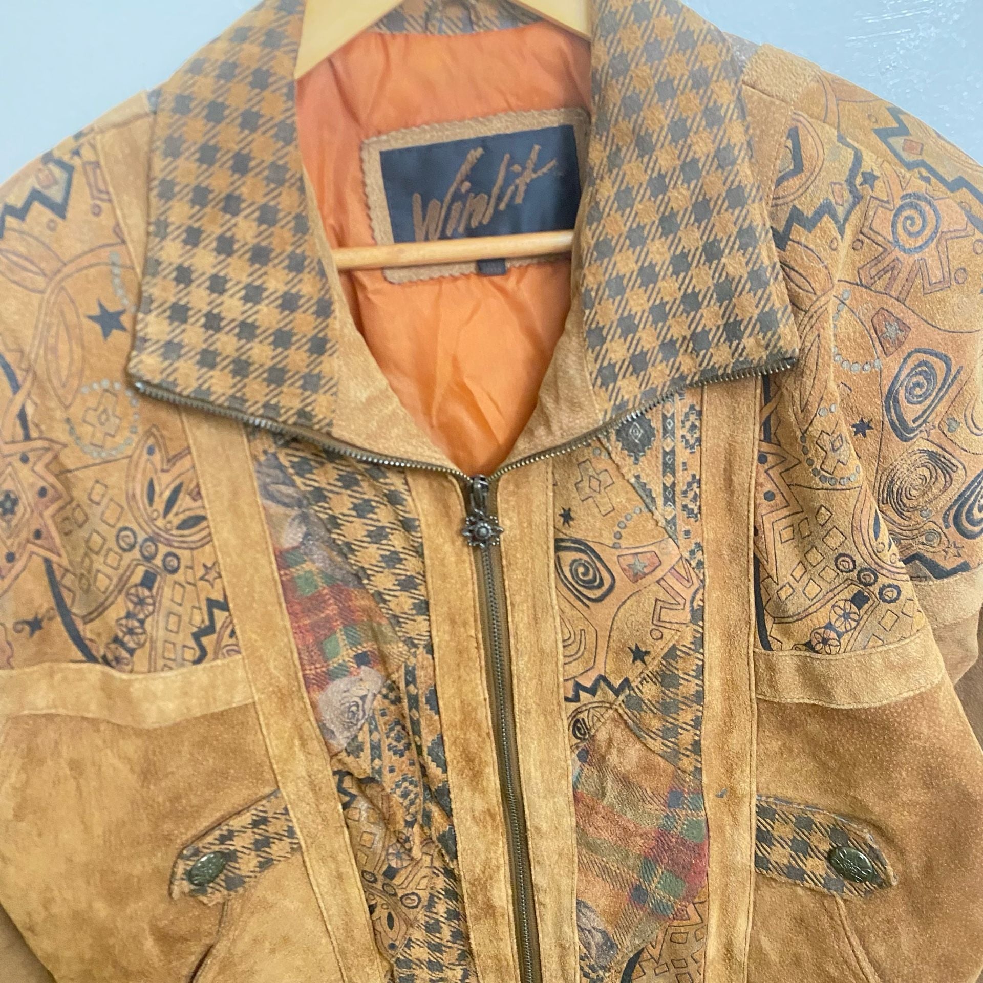 Winlit Vintage Suede Patchwork Leather Jacket Brown 3