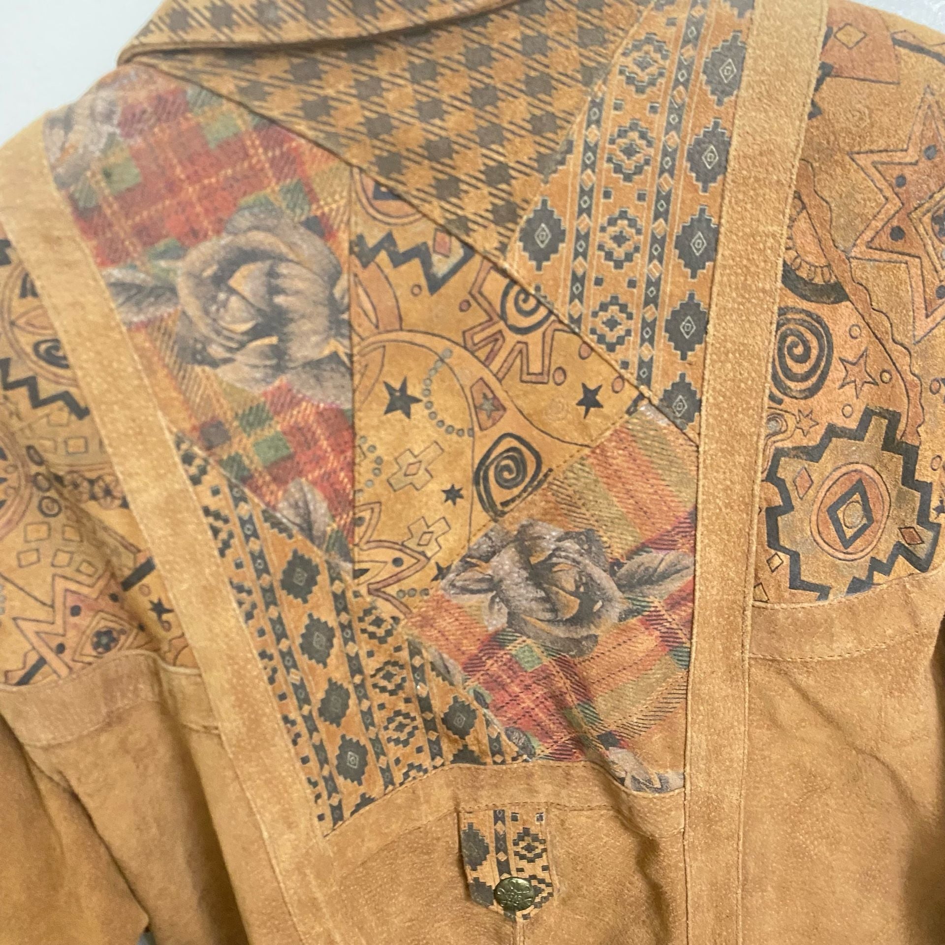 Winlit Vintage Suede Patchwork Leather Jacket Brown 6