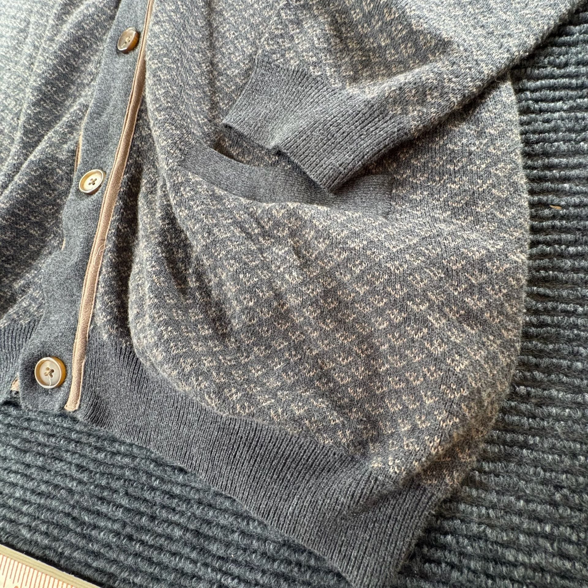 Tasso Elba Cardigan Sweater Size XL Gray Patterned Knit Shawl Collar 3