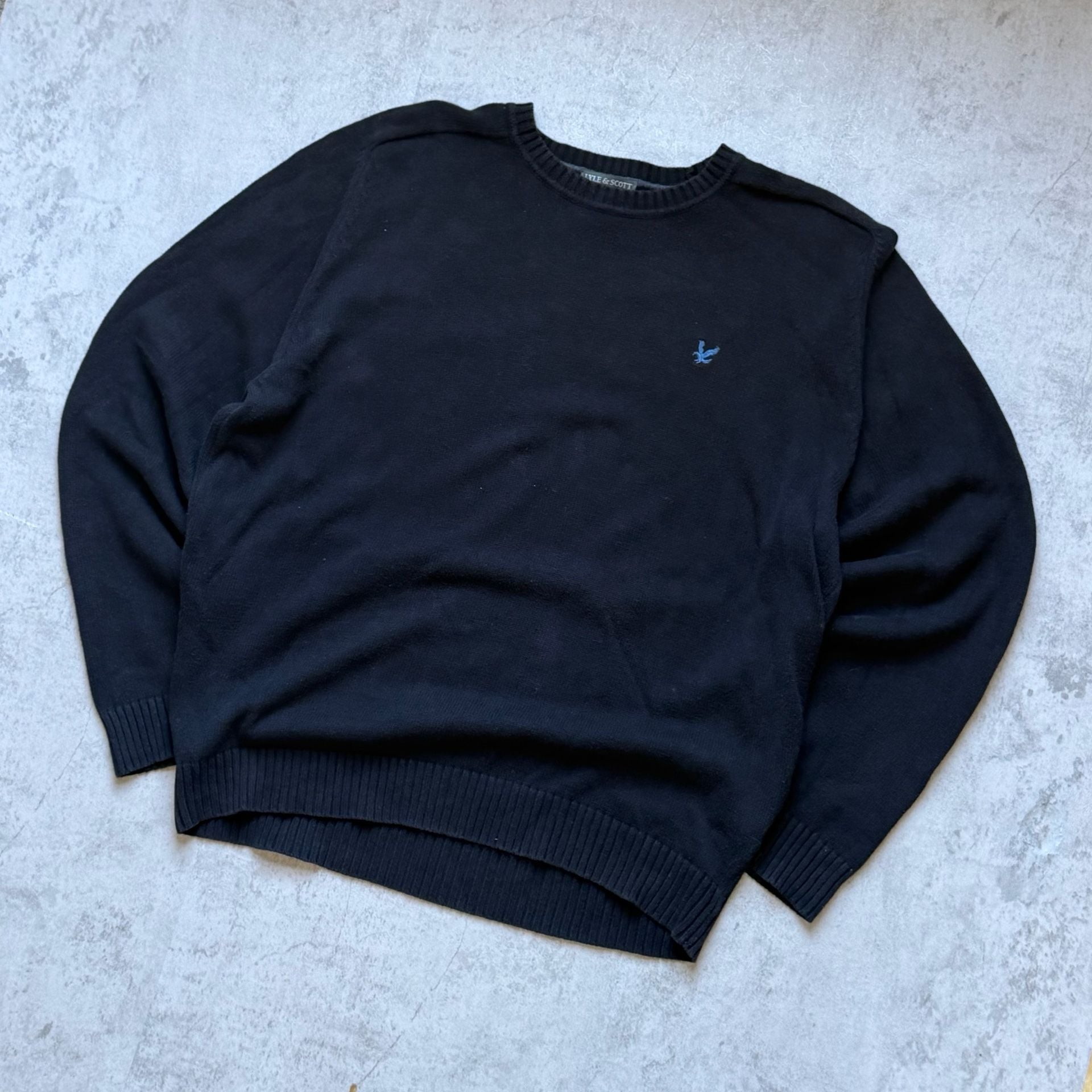 Lyle & Scott Pullover Sweater Size XL Black Combed Cotton Crew Neck 2