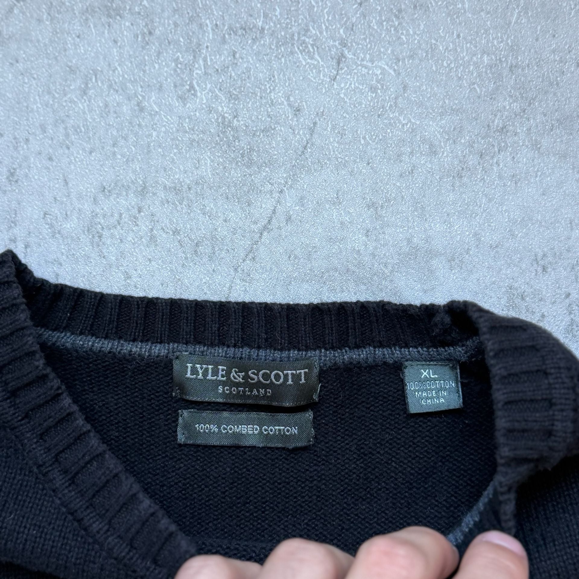 Lyle & Scott Pullover Sweater Size XL Black Combed Cotton Crew Neck 5