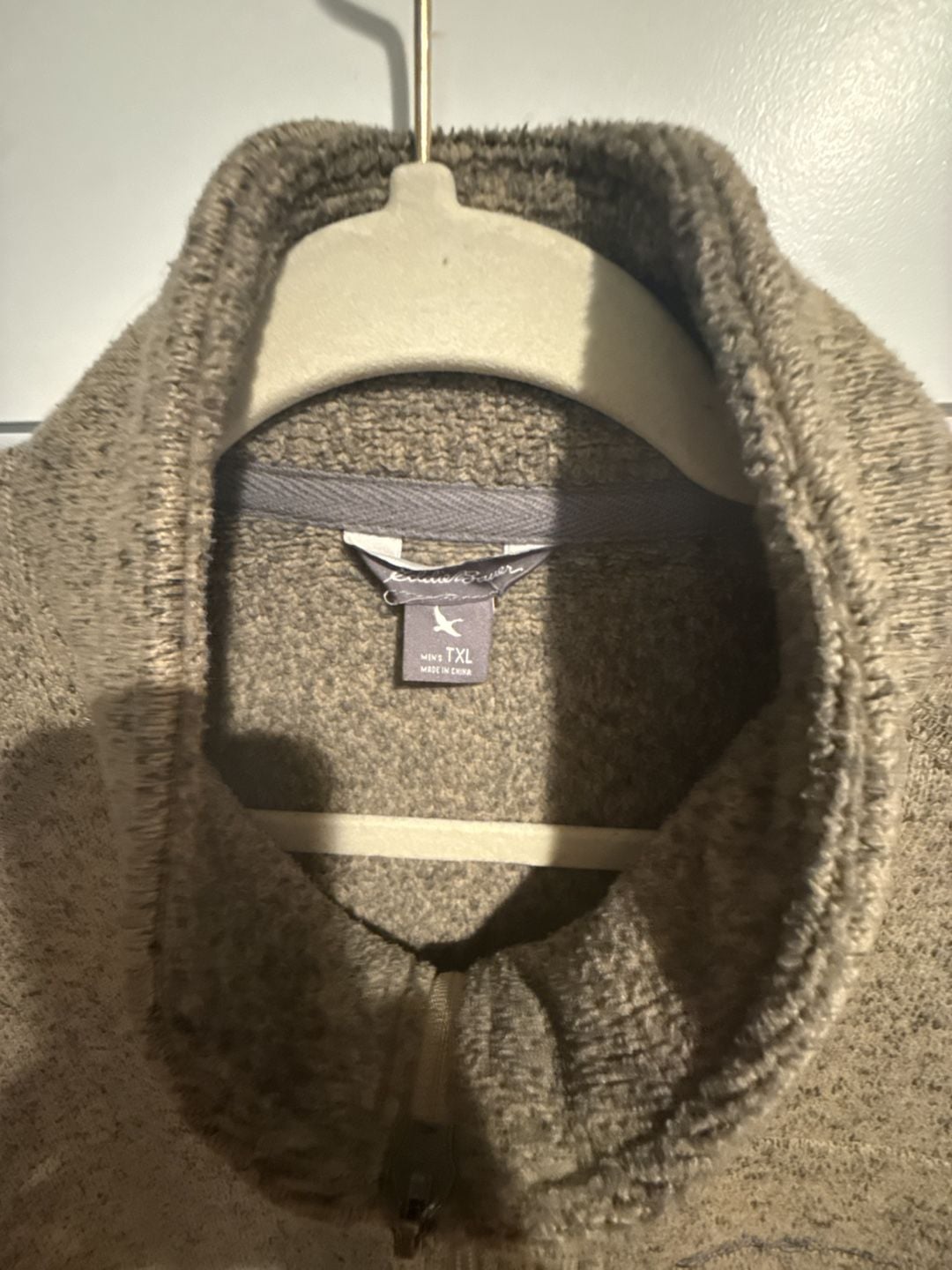 Eddie Bauer Fleece Vest Size TXL Taupe Marled Full Zip mens 3