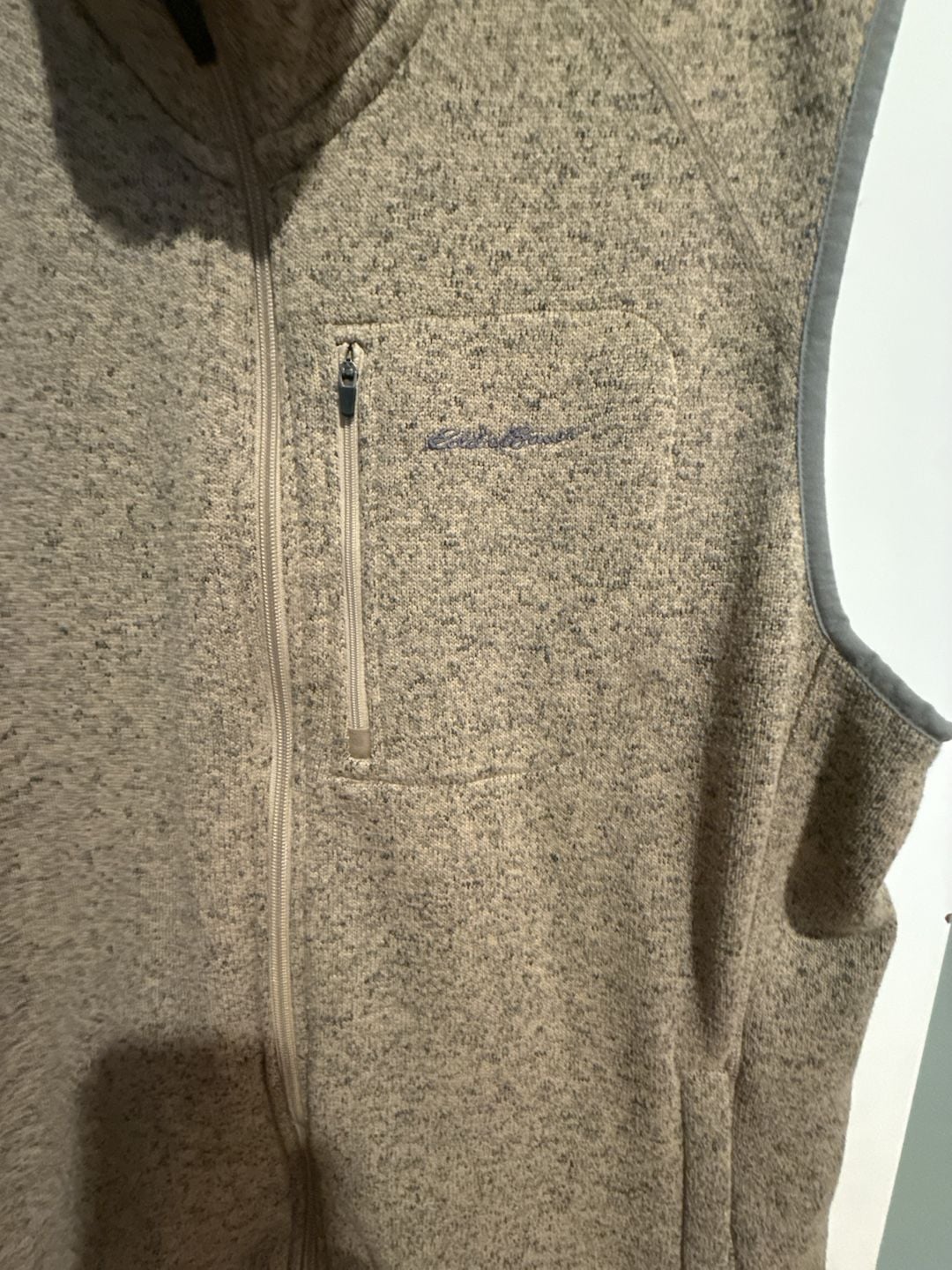 Eddie Bauer Fleece Vest Size TXL Taupe Marled Full Zip mens 4