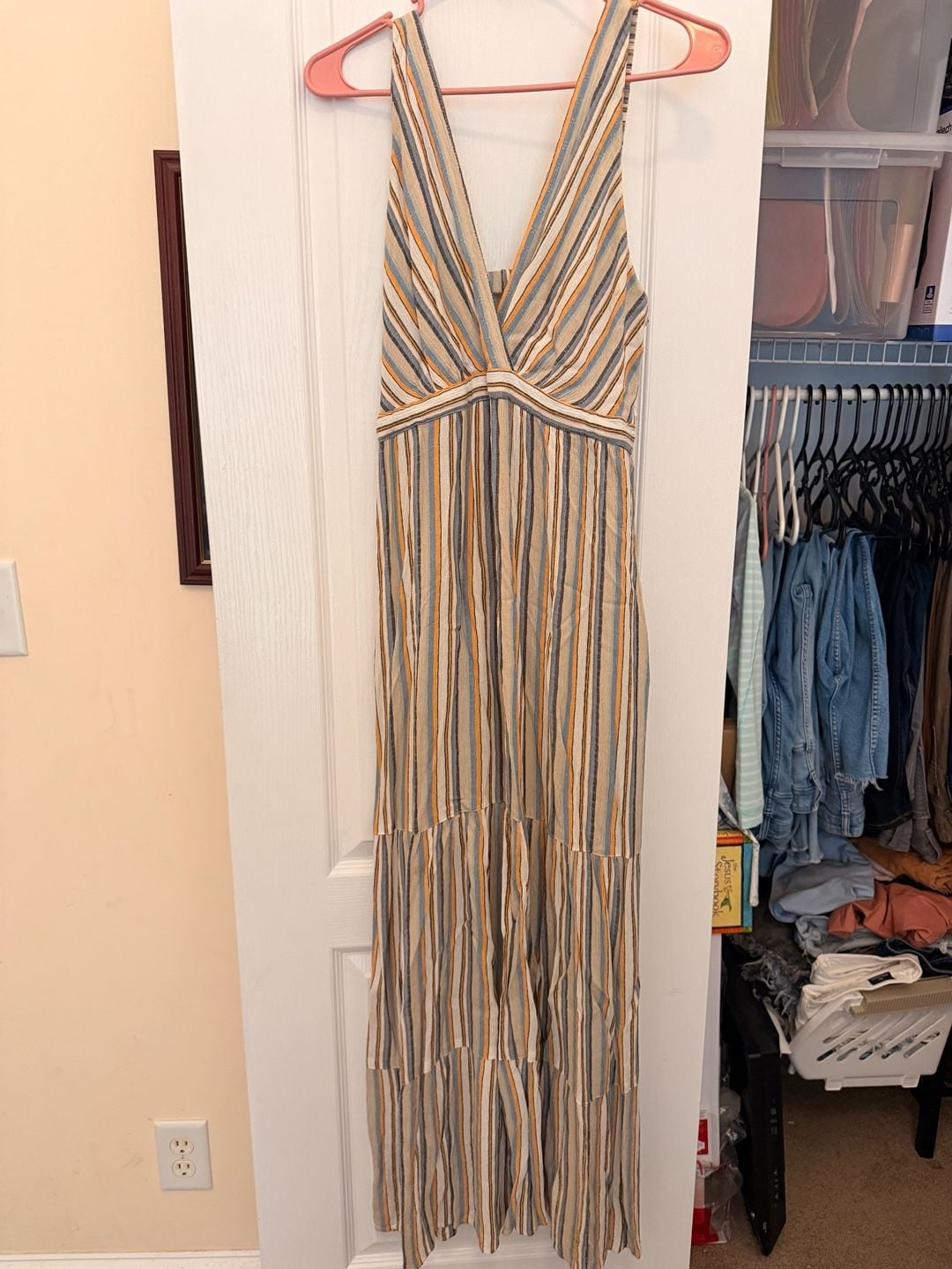 Angie Striped Maxi Dress Size L Multi Color Sleeveless V-Neck Rayon 2